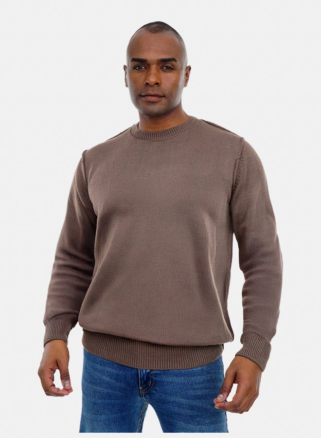 FIRE WOOD FireWood Round Neck Knit Sweater Long Sleeve For Men- Brown - Image 1